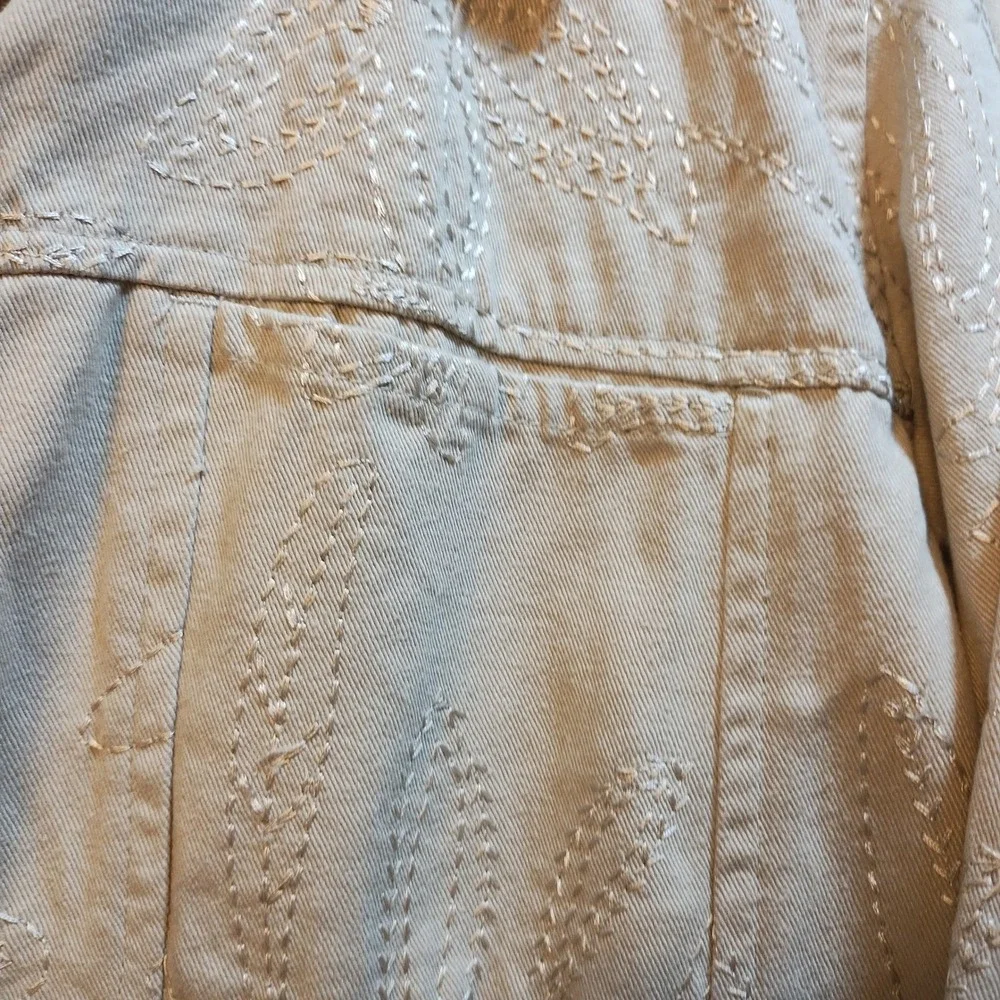 Studio Works Tan Cotton Embroidered Leaf Trucker‎ Jacket Beige Womens 8 Cottage